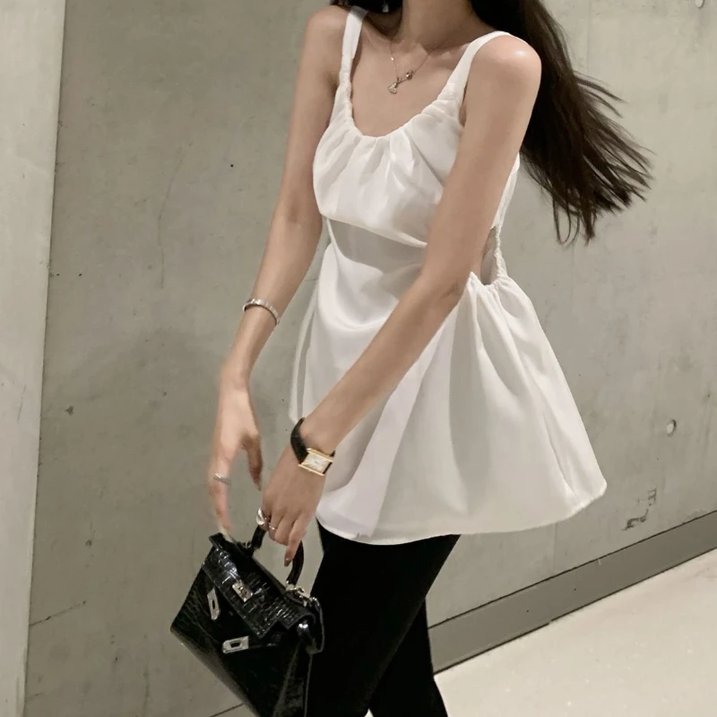 

Hollow design waist vest women's fashion temperament thin medium and long suspender sleeveless top women