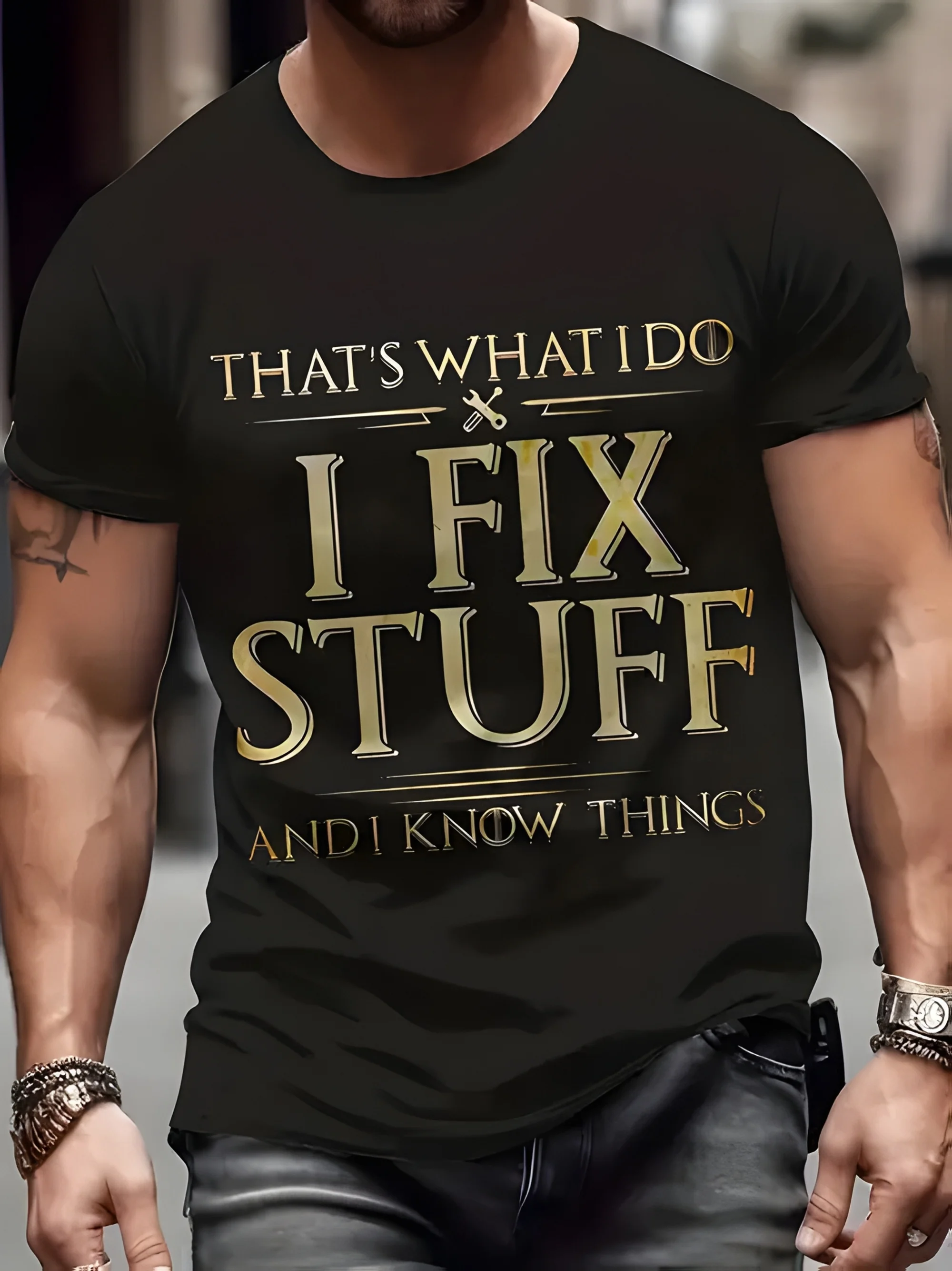 2026 Top Picklocalmenfunny Handyman T-Shirt - Thatwhat I Do I Fix Stuff Know Things Bold Yellow Text on Black - Loose Fit Crew N