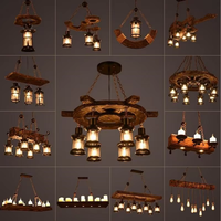 Retro Wood E27 LED Ceiling Lamp Antique Industrial Chandelier Lighting LOFT Bar luminaire Vintage Pendant Lights lustre