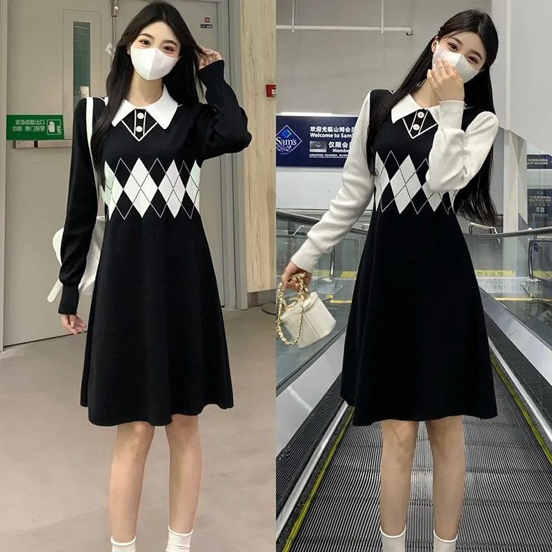 

Knee Length Pullover K Pop Sweaters Jumpers Women Stylish Loose-Fit Dinner Youth Korean Style Illusion Fur Collar Tonal Harajuku