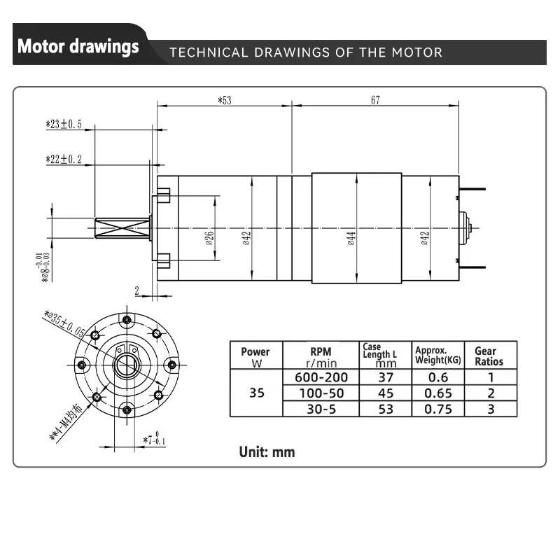 35W 12V 24V Planetary DC Gear Motor 42XA775YSY  5rpm-500rpm Low Speed Adjustable Speed CW CCW