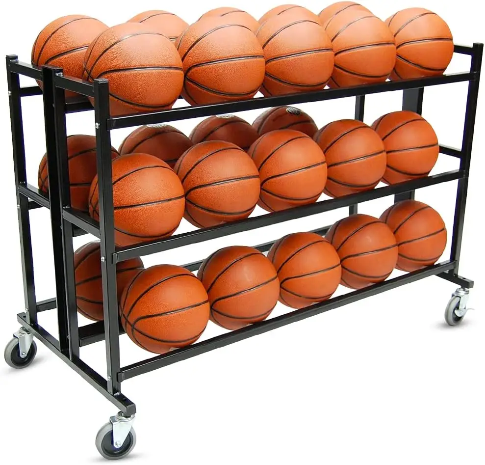 Sports Sports Lockable Ball Storage Cart, Basketball Storage Bin for Indoor Outdoor, Rolling Exercise Ball Cart Holder for Gym,