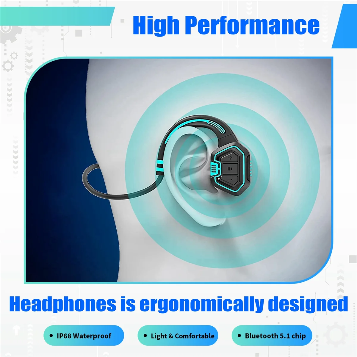 سماعات توصيل العظام IP68 مقاومة للماء للجري Blue_BSH