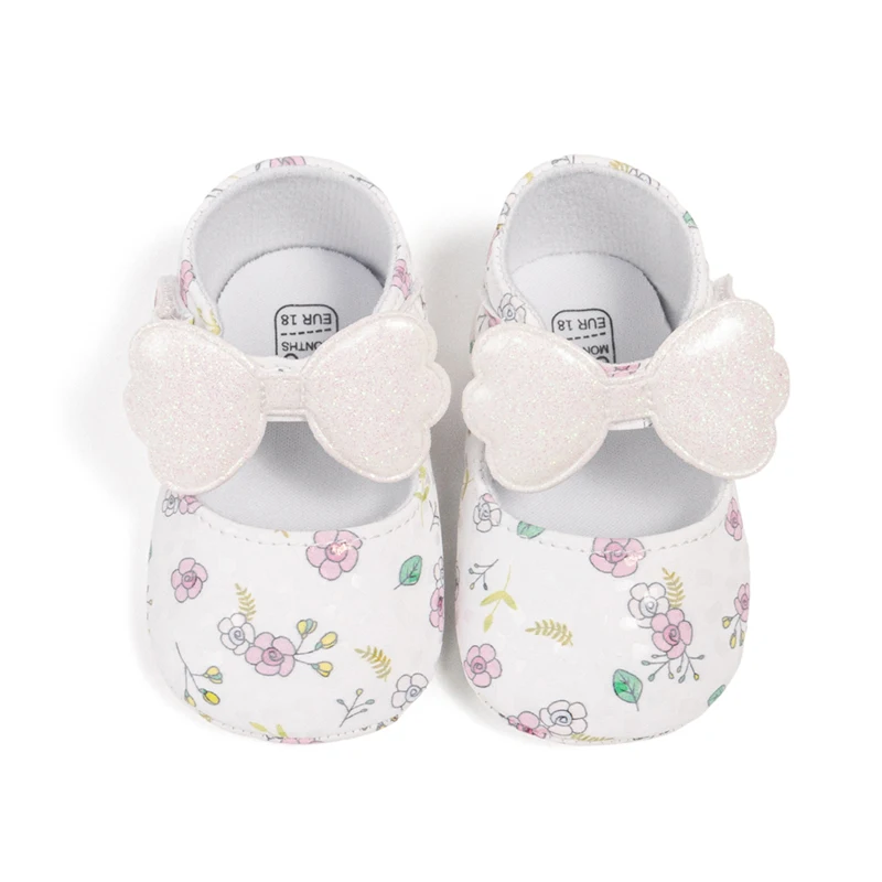 أحذية الأميرة اللطيفة للفتيات الصغيرات من جلد البولي يوريثان مطبوع عليها زهور أحذية مشاية أولى غير قابلة للانزلاق أحذية نعل ناعم للرضع