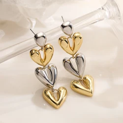 Trendy Gold/Silver Mix Color Heart Long Dangle Earrings For Women Party Jewelry Gift