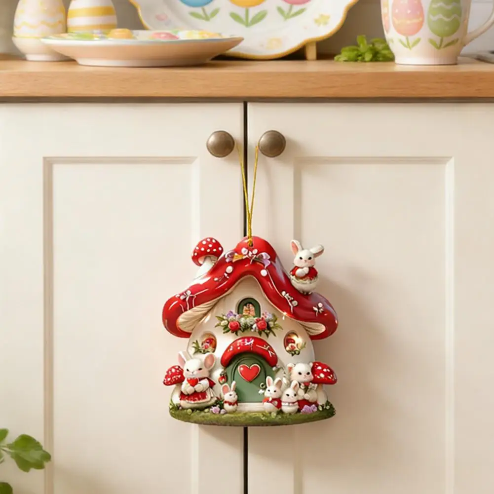 Easter Mushroom Rabbit House 2D Acrylic Mini Pendant Backpack Car Accessory Interior / Charm 2026 New Festive 1pcs Decorati G7M7