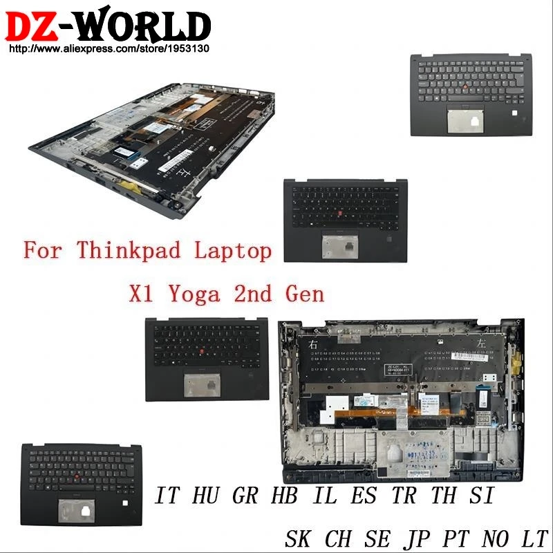 

Black Shell Upper Case Palmrest Cover With Backlit Keyboard UK DE FR DK ES CH JP SE CZ For Lenovo Thinkpad X1 Yoga 2nd Gen 2 G2