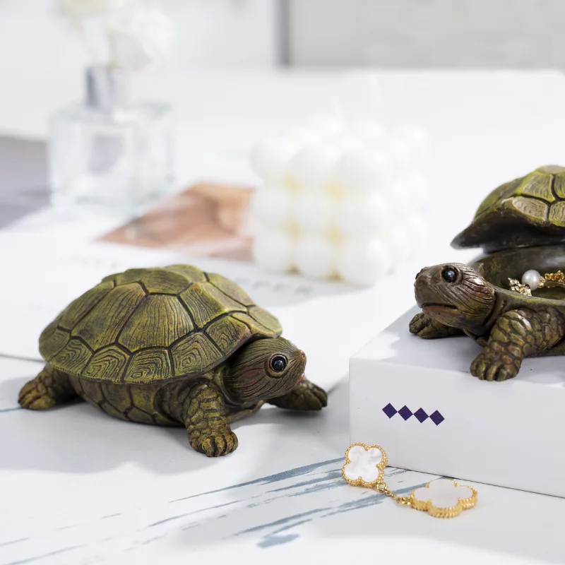 Nordic Modern Turtle Jewelry Storage Box Resin Statue Crafts Home TV Cabinet Decoration Sculpture Figurines Art Design Ornaments