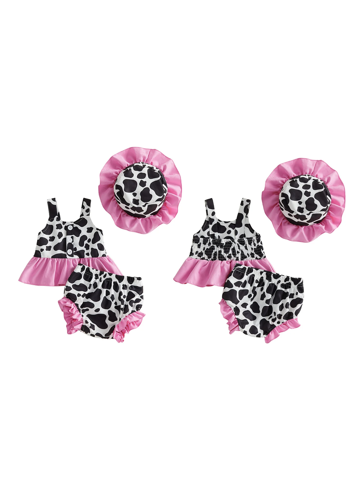 فستان رائع للفتيات الرضع بدون أكمام بطبعة زهور مع سروال متطابق وقبعة شمس مكون من 3 قطع لمتعة الصيف