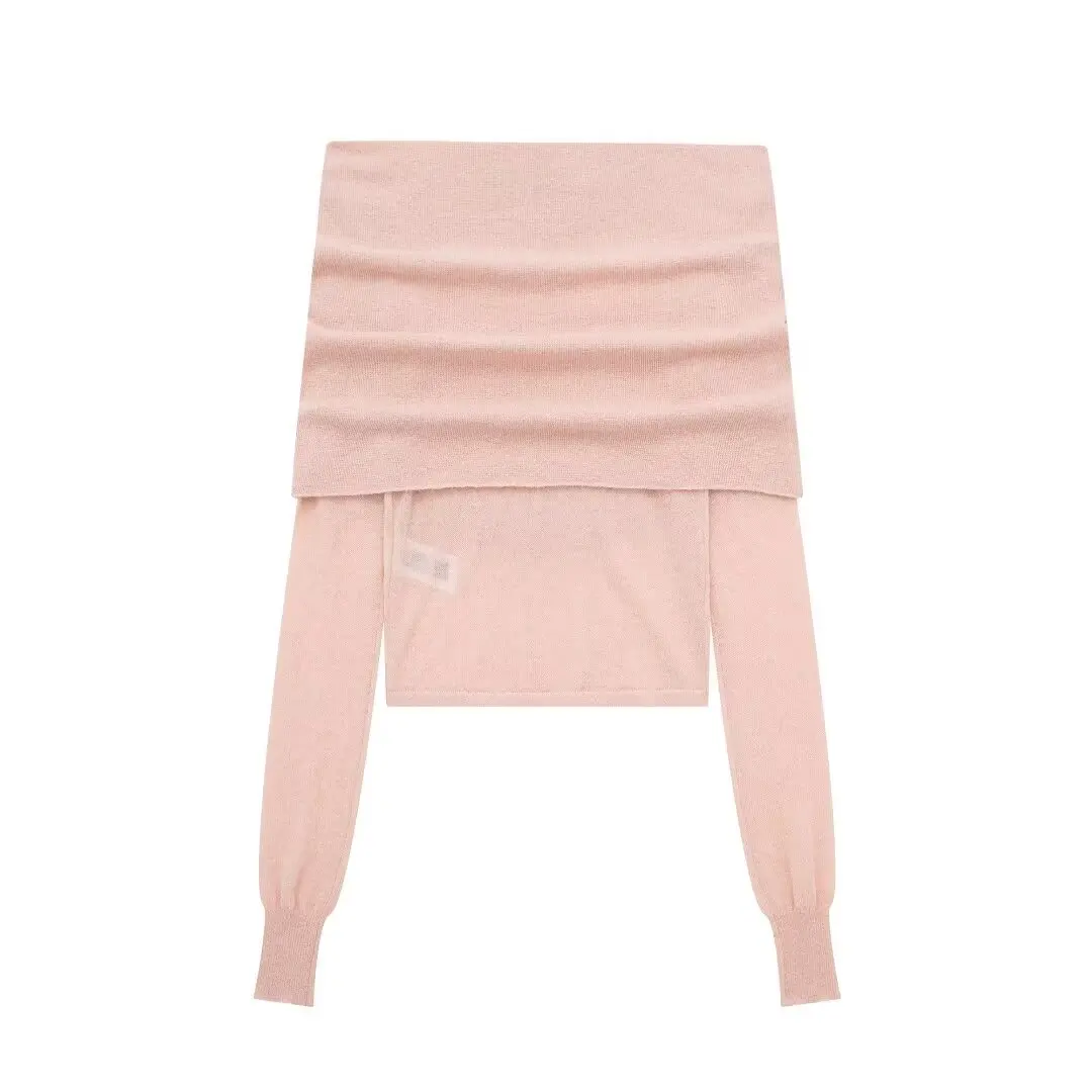 Tangada Women Fashion Pink Thin Off Shoulder Knitting Sweater Female Pullovers 3H092