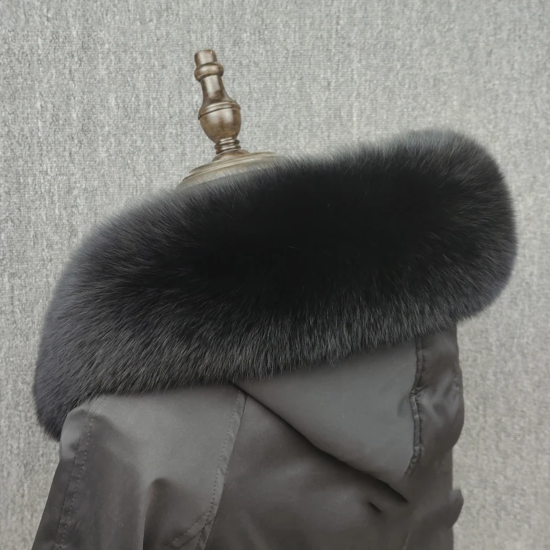 Real Fox Fur Collar Winter Coat Hood Decoration Woman Neck Warmer Fox Fur Scarf Shawls Luxury Collar Scarves Black Fur Collar