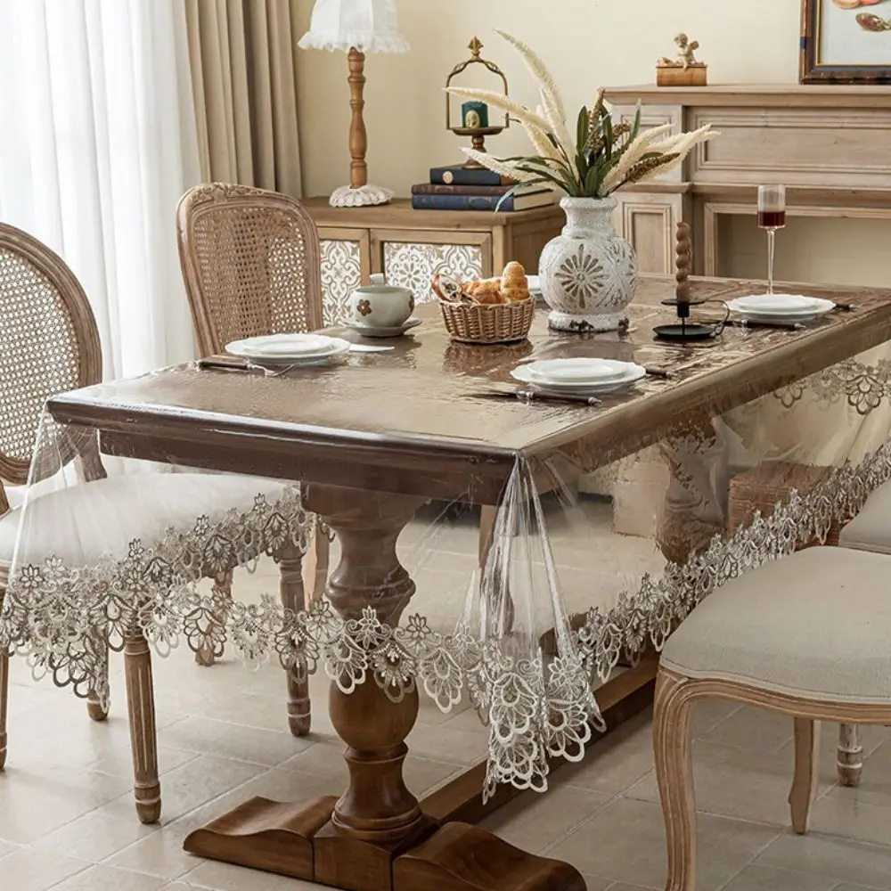 

Practical Waterproof PVC Tablecloth Oil Proof European Style Desk Mat Transparent Rectangular/Square Table Runner Coffee Table