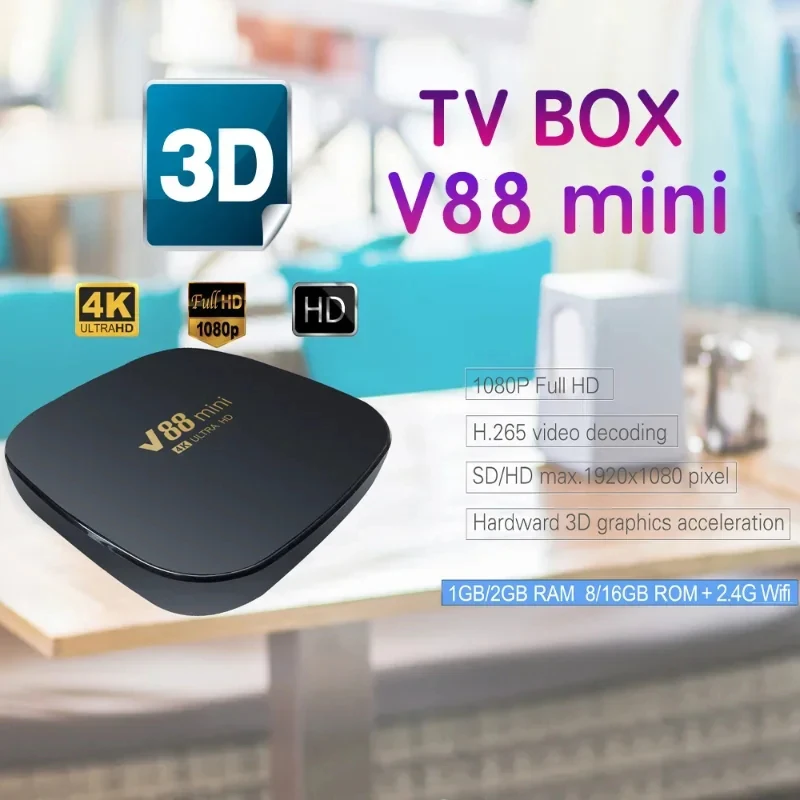 V88 mini Smart TV Box Android 7.1 1GB 8GB 4GHz Wifi Android TV Box 4K HDR Media Player 3D Video Set Top Box