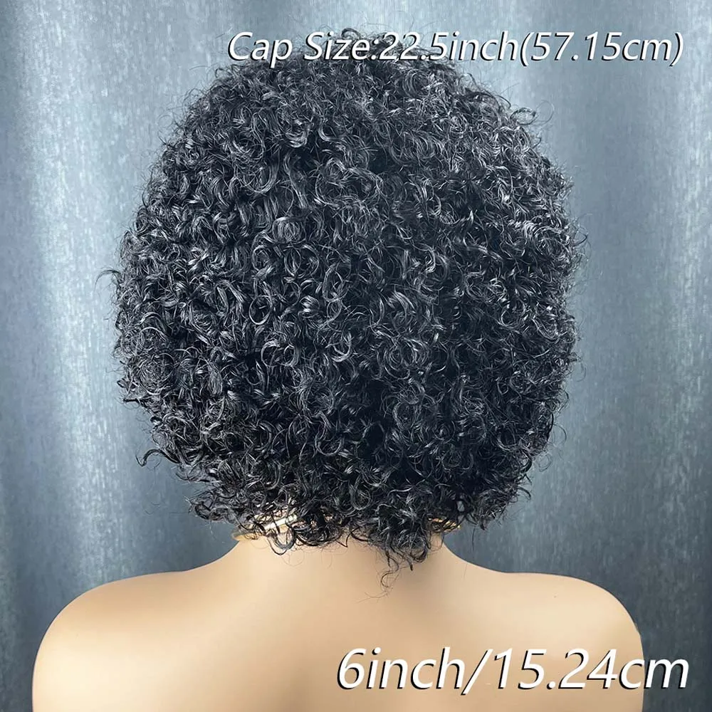 الأفرو غريب شعر مستعار مجعد ريمي الشعر البشري عابث قطع شعر مستعار للنساء السود قصيرة شعر بشري أسود الباروكات مع الانفجارات آلة عابث صنع شعر مستعار