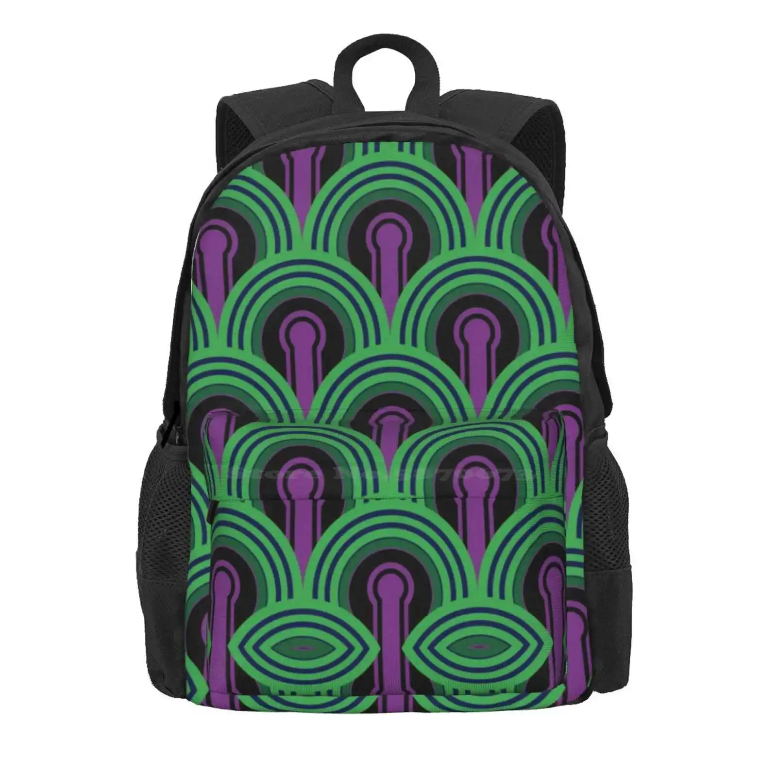 Geometric Pattern: Keyhole Arch: Deedree Daniel: Green Hot Sale Schoolbag Backpack Fashion Bags Overlook Hotel Purple Green