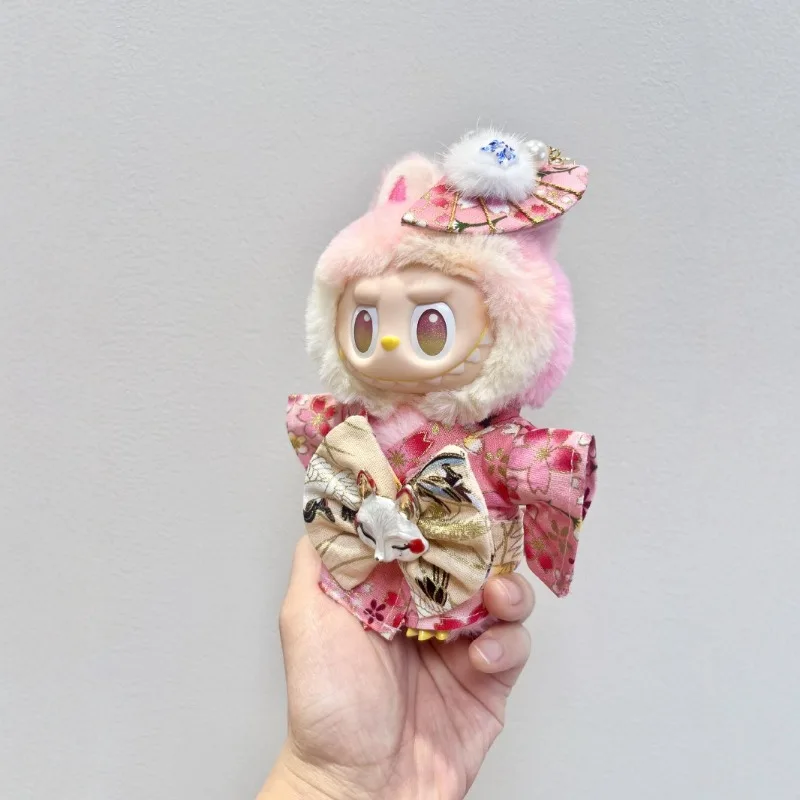 Voor Labubu Derde Generatie Babykleertjes Vinyl Blind Box Macaron Zitten Party Japanse Kimono Vos Kleding Set Gift Pure handgemaakt