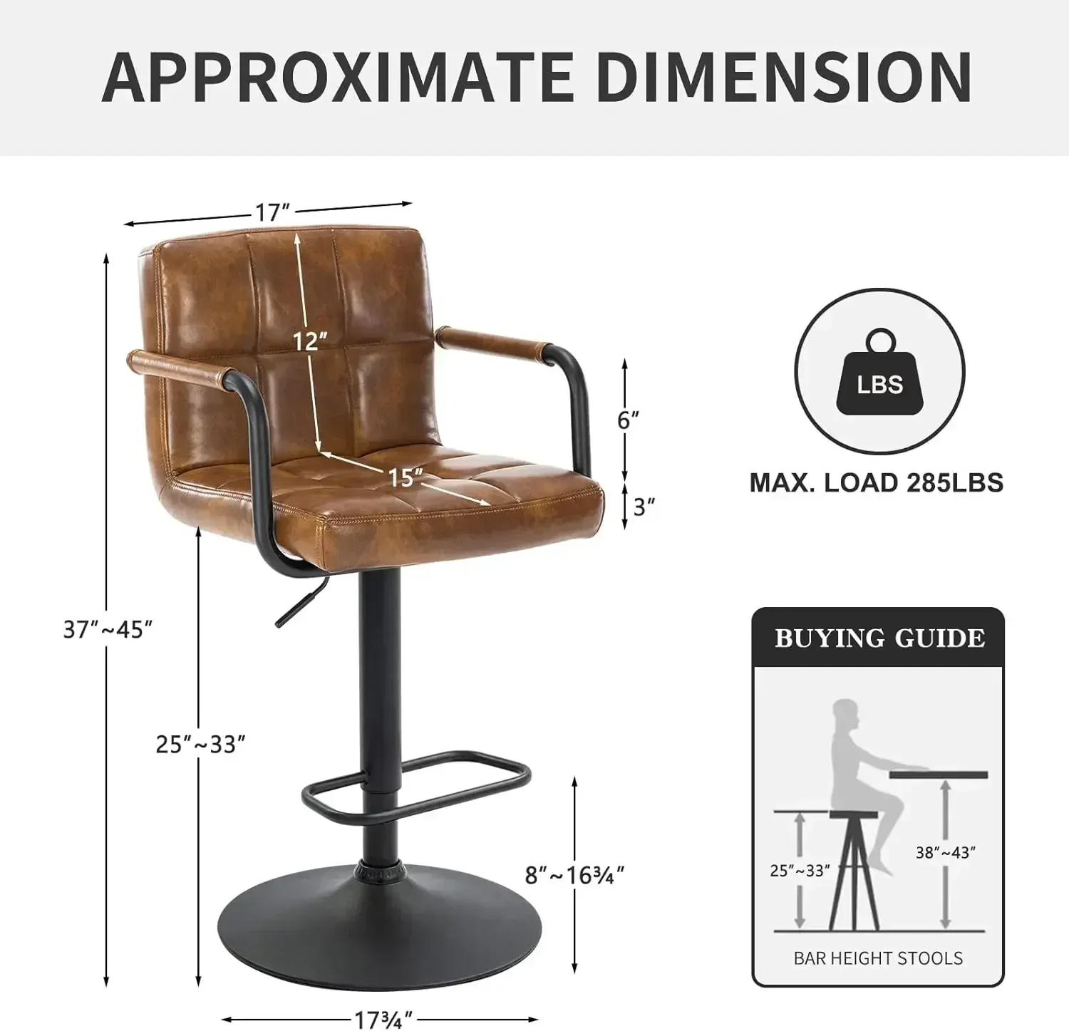 Adjustable Bar Stool Swivel Barstools Set of 4 Counter Stools with Armrest and Footrest Upholstered Bar Chairs