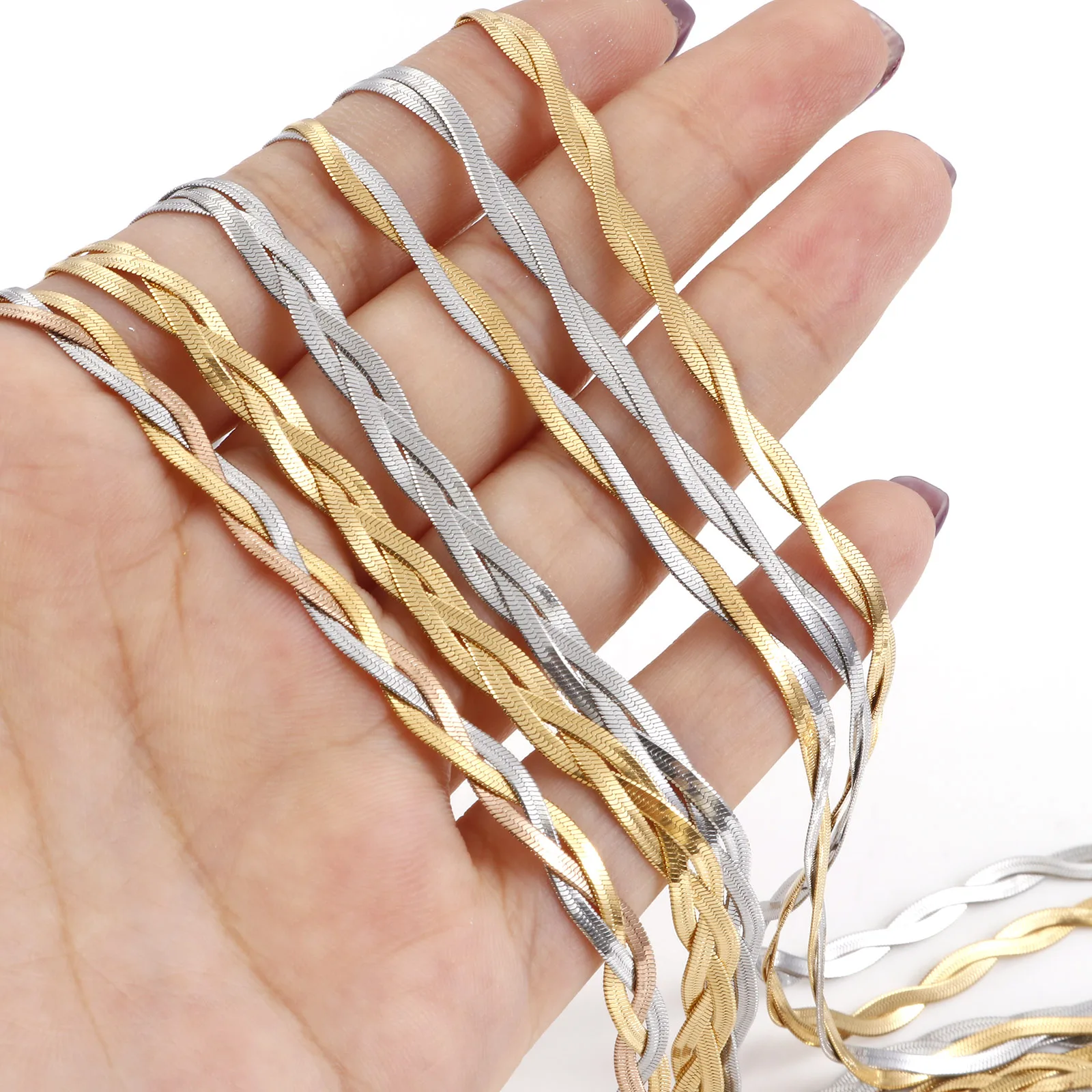 304 Stainless Steel Twist Chains Bracelets For Women Gold/Silver Color Snake Chain Bracelet Men Fashion Punk Jewelry 18.5cm Long