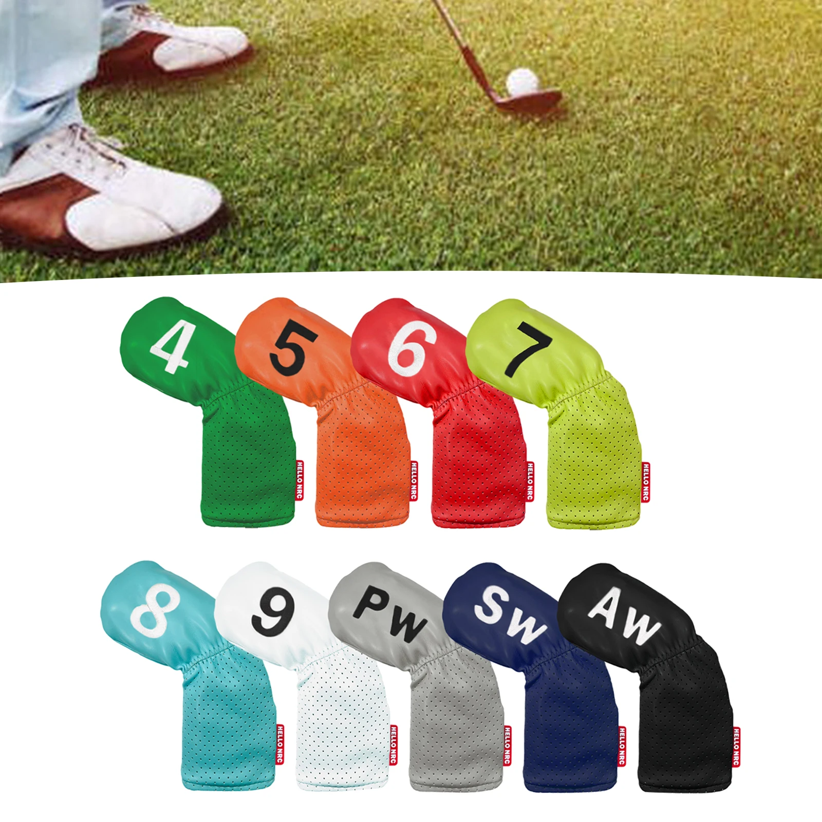 9Pcs Golf Iron Headcover Golf Club Head Cover 4-9,PW,SW,AW Waterproof Protection PU Protector Guard Accessories Fits All Brands