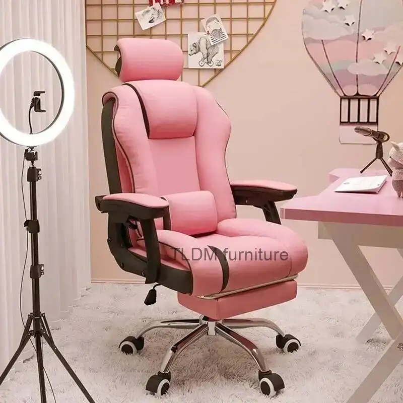 Computer Chair Home Gamer Girl Pink Swivel Youth Leisure Salon Office Chair Beauty Foot Rest Sillas De Oficina Office Furniture