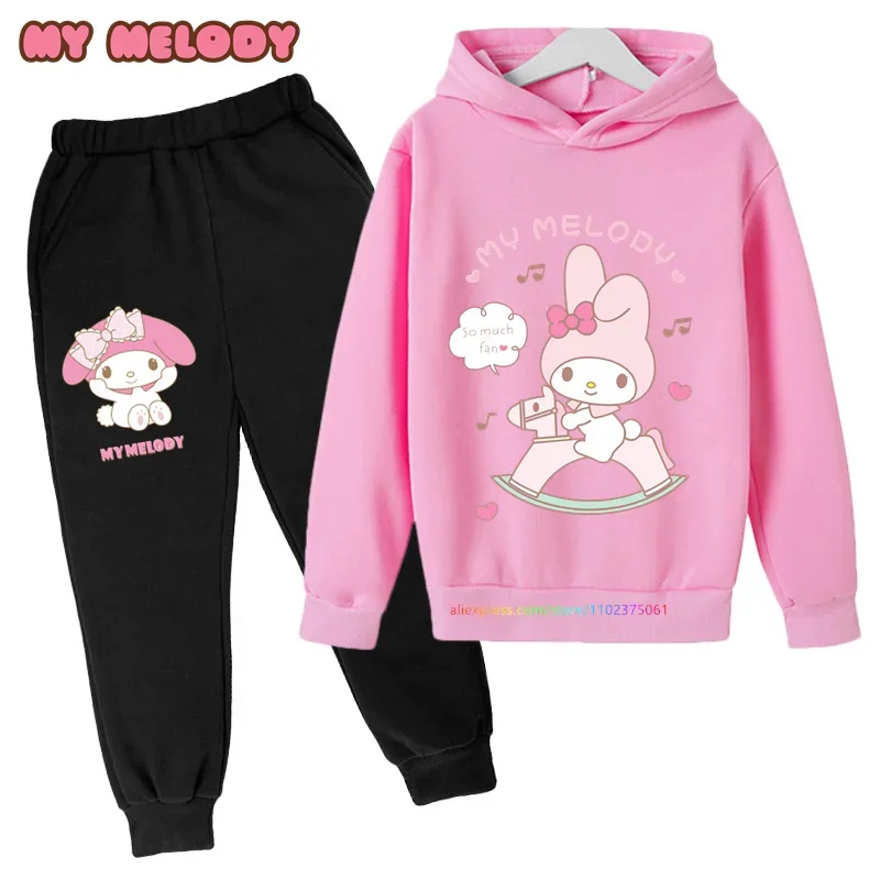 Autumn Winter New My Melody For Girls Hoodie Suit Cotton Top+Pant 2P Movement Clothing Sets Keep Warm Childrens Boys Clothes