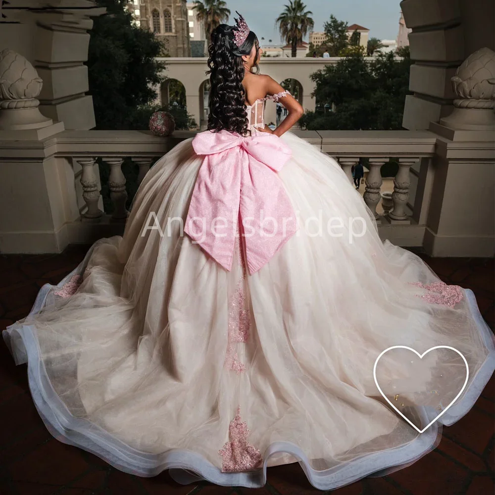 Angelsbridep-Vestido de festa rosa claro com capa, vestido de baile, doce de 15 anos, vestidos Quinceanera, alta qualidade, 2020