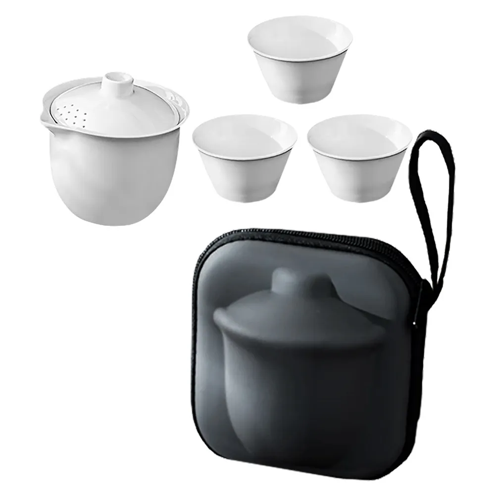 

Portable Gongfu Tea Set Ceramic Teapot and Matching Cups with Lids for Adults Travel Office Outdoor Home Use Chinese Asian Tea