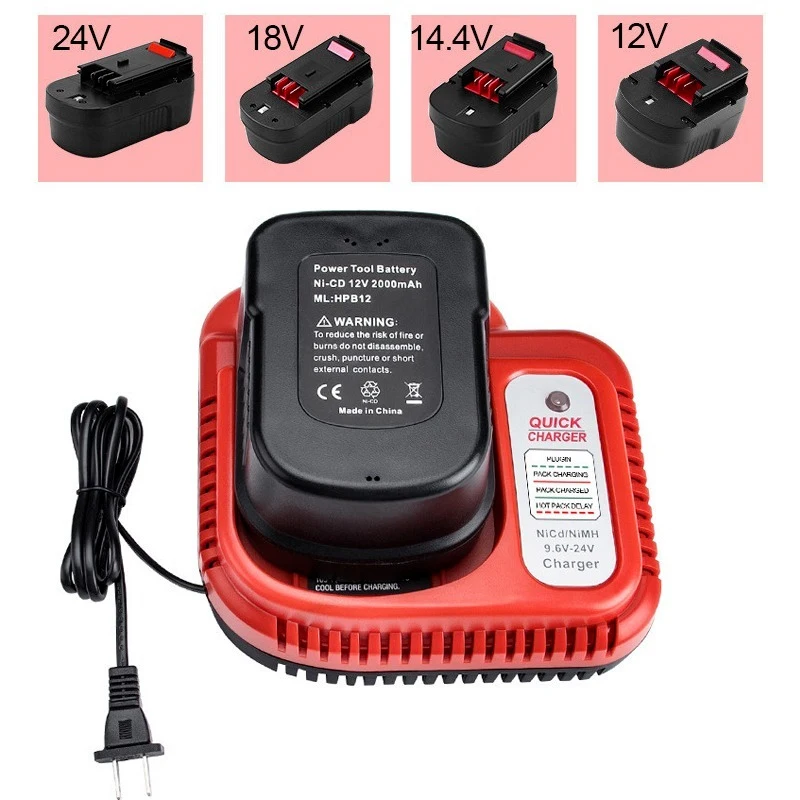 

Battery Charger for Black&Decker 18V 14.4V 12V 9.6V NiCD NiMH Battery Replacement Fast Battery Charger