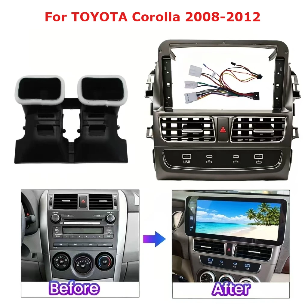 For TOYOTA Corolla 2008-2012 12.3-inch Android car radio frame video instrument harness adapter for fast charging