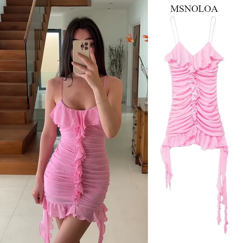 

MSNOLOA women's 2024 summer new Ruili sweet pleated layered decorative small pleated suspender dress 1131/358