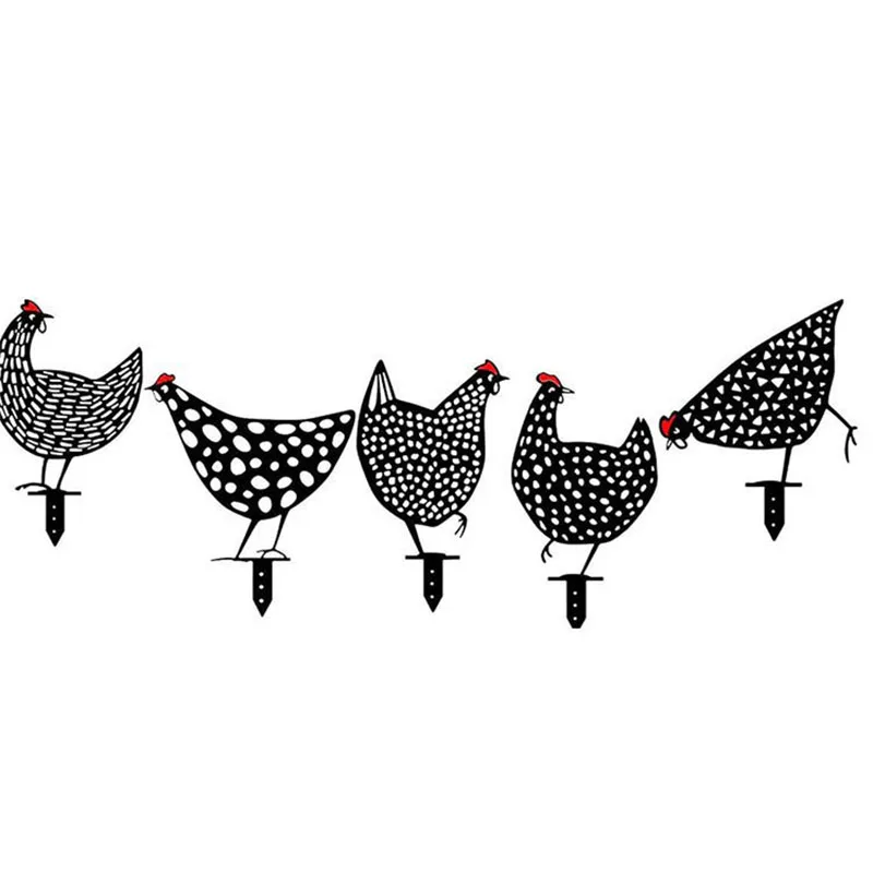 5pcs Chicken Silhouette Statue Decor Hollow Out Rooster Stake Animal Shape Decor Yard Art Garden Lawn Decor
