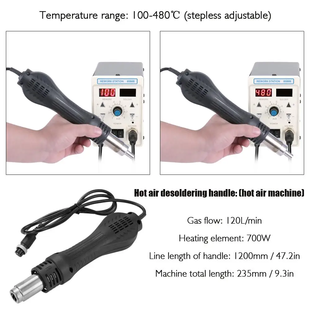 Good Quality 8586B 220V750W 2 in 1 ESD Rework Station Dual Digital Display Hot air Gun and Soldering Iron Welding Tools
