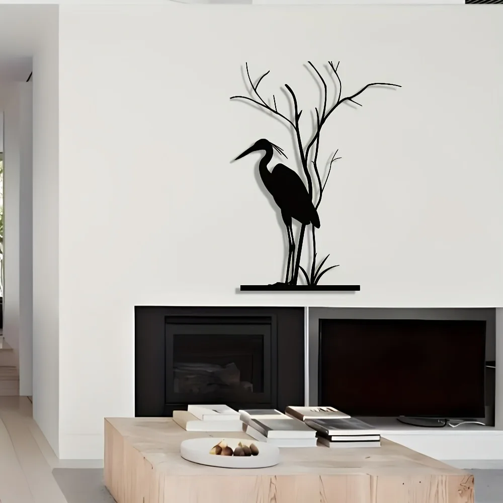 CIFBUY Wrought Iron Metal Wall Art Heron Rustproof Weatherproof Indoor Outdoor Hanging Decor