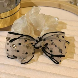 French literary retro diamond-encrusted polka dot mesh butterfly clip hair tie large intestine hair ring headwear female