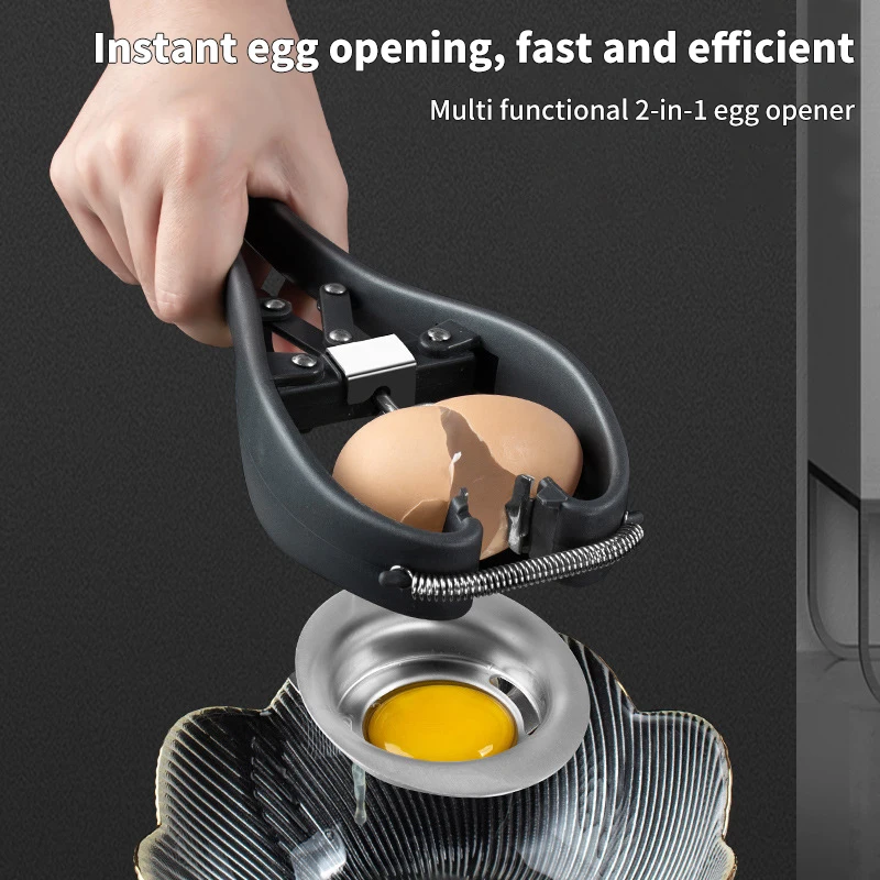 Egg Cracker Egg Separator Stainless Steel Handheld Egg Opener With Egg Yolk White Separator Eggshell Cutter Egg Cracking Tool