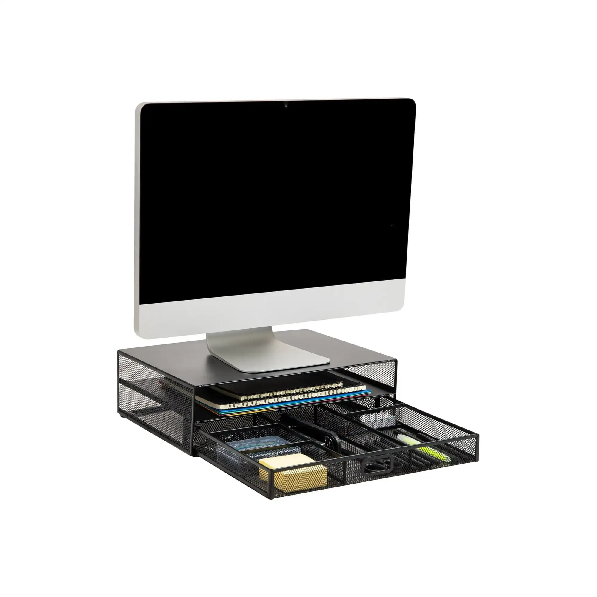 

Mind Reader Monitor Stand and Office Supplies Desktop Organizer, Storage Drawer, Black