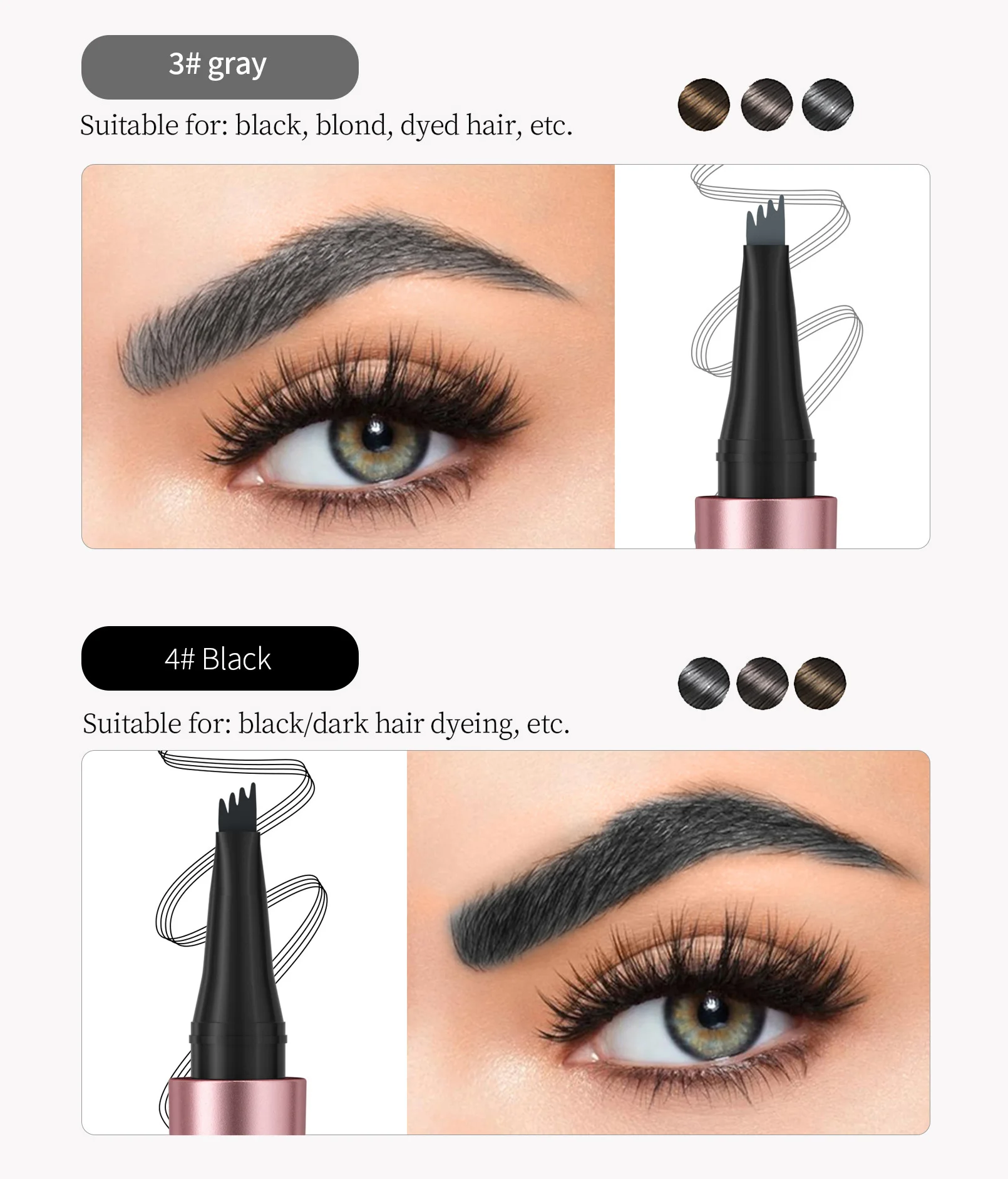 QIC wasserfester Microblading-Augenbrauenstift – 4 geteilte Köpfe, natürliches Augenbrauen-Make-up in 6 Farben für alle Hauttypen – Detail 8