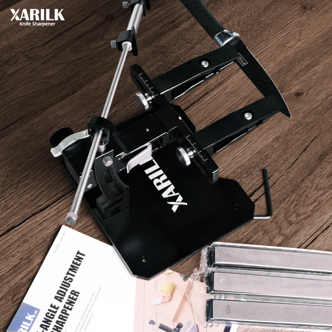 XARILK Professioneller Messerschärfer aus Aluminium, GEN3-geführtes Messerschärfsystem, Messerschärfset mit 3 Diamantplatten – Detail 1