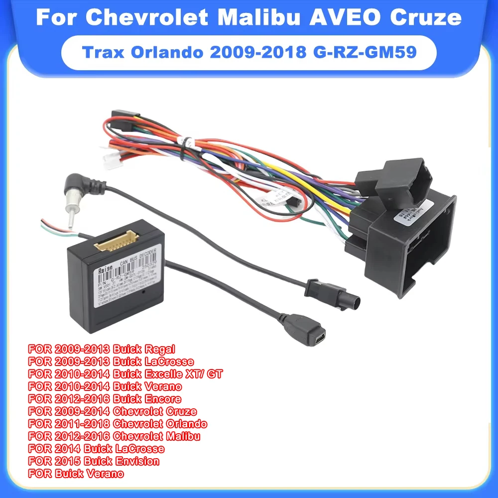 Android Wiring Harness CANBUS Box G-RZ-GM59 For Chevrolet Malibu AVEO Cruze Trax Orlando 2009-2018 Cable Adapter Car Play