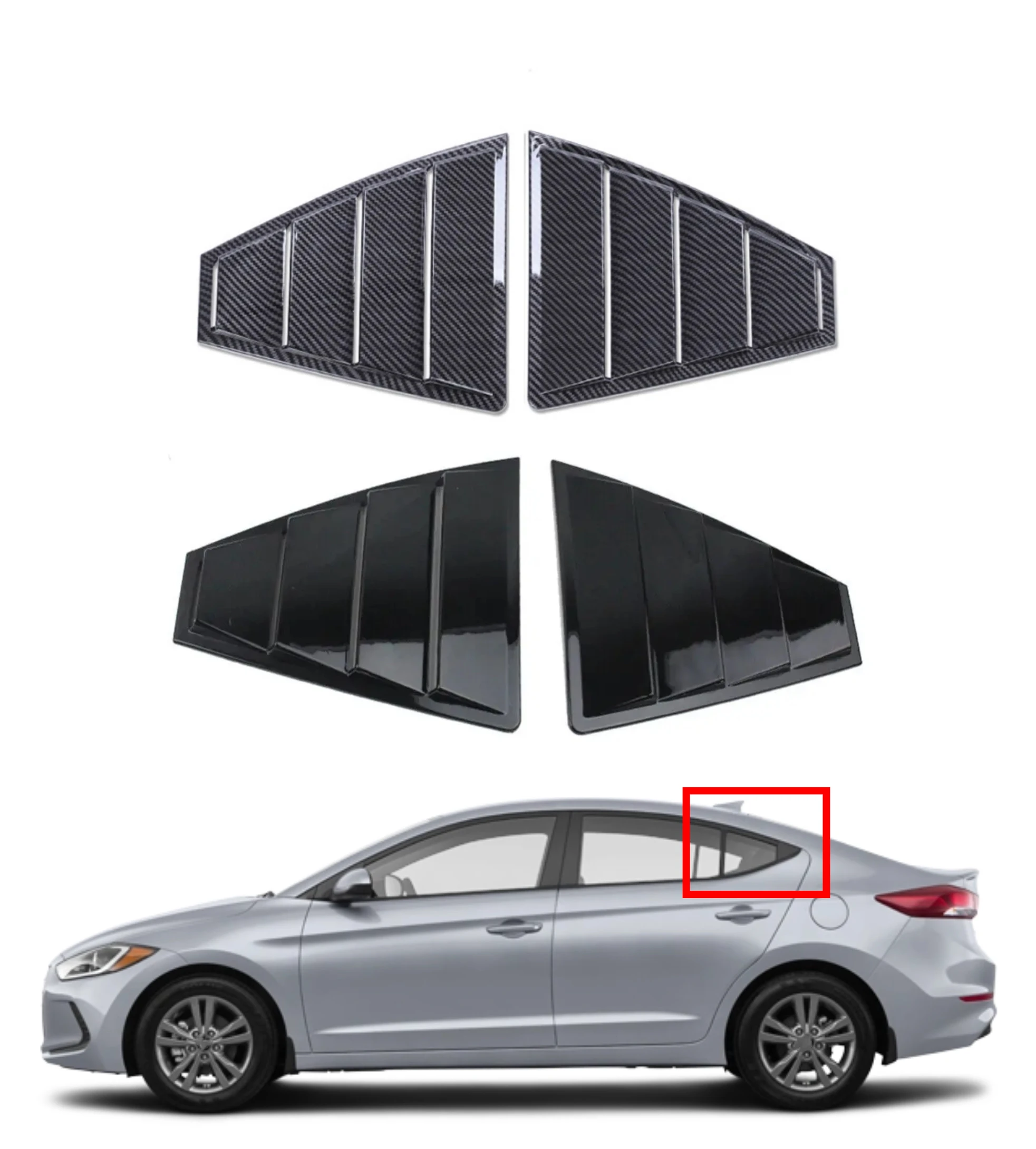 

For Hyundai Elantra 2017-2019 Car Rear Louver Window Side Shutter Cover Trim Sticker Vent Scoop ABS Carbon Fiber Glossy Black