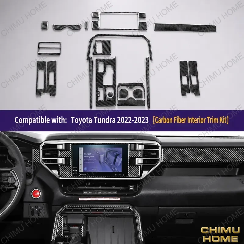 【CHIMU HOME】 Real Carbon Fiber Interior Trim Kit for Toyota Tundra 2022 2023 Central Control Gear Shift Panel Decor