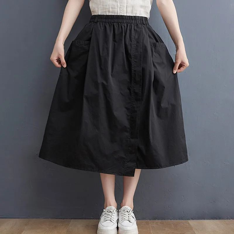 High Waist Casual Skirt Women New Arrival 2024 Spring Vintage Style Solid Color Loose Ladies A-line Long Skirts B3553