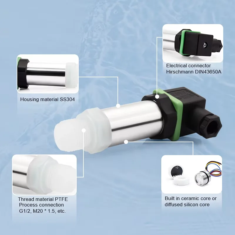 

0.1Mpa 0.16Mpa 0.25Mpa 0.4Mpa Anti-corrosive Pressure Sensor 4-20Ma 0.5% Accuracy PTFE Pressure Transmitter
