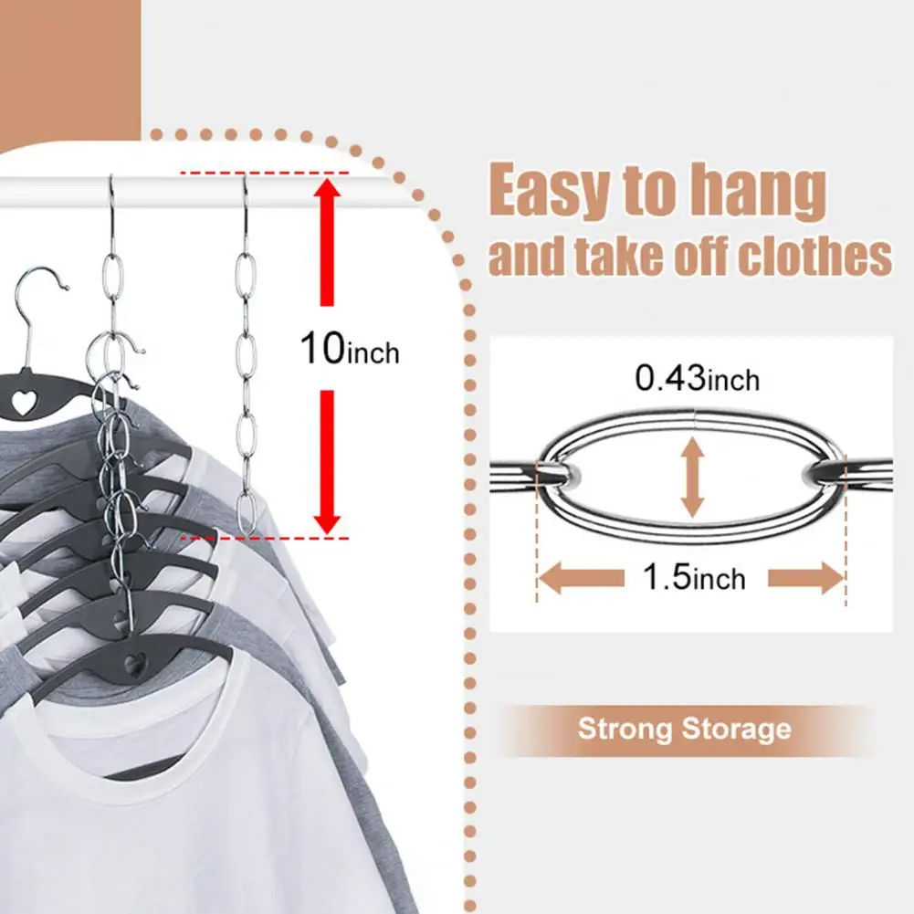 Metal Chain Hanger Wrinkle-free Clothes Hanger 6/10 Pcs Metal Chain Clothes Hanger Organizer with 7 Slots Collapsible Vertical