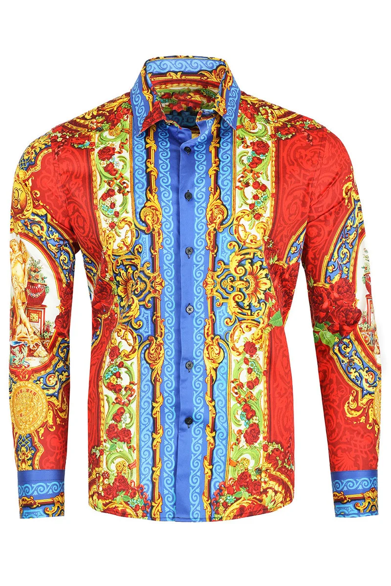 Men Retro Luxury Shirt Pattern Long Sleeve Button Blouses Plus Size Camisa Shirts High-end Tops Mens Clothing Hombre Ropa Tees