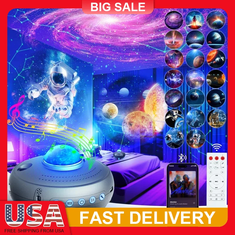 

Galaxy Projector with 30 Constellations Bluetooth Speaker 10 Color Night Light HD Planetarium for Bedroom Decoration Space Gift