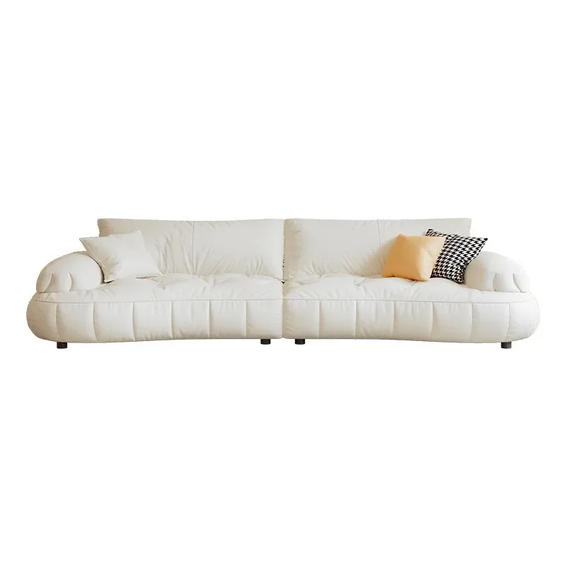 

Cream style living room small apartment light luxury modern sitting deep piano key sofa curved white leather sofa