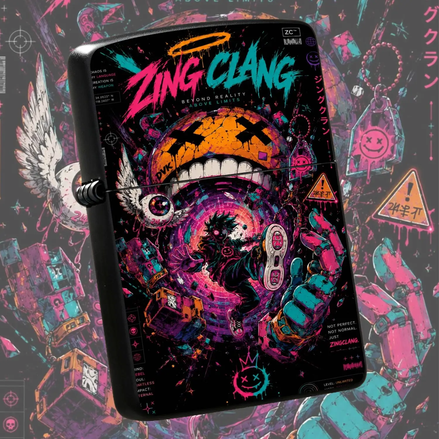 Trendy Cyber Zingclang Graffiti Creative Lighter, Cool Anime Style Portable Ignition Device, Suitable For Daily Travel Outdoor Multiple Scenarios, Perfect For Gifting Collecting And Daily Use, High-Value Street Art Style Practical Nice Item