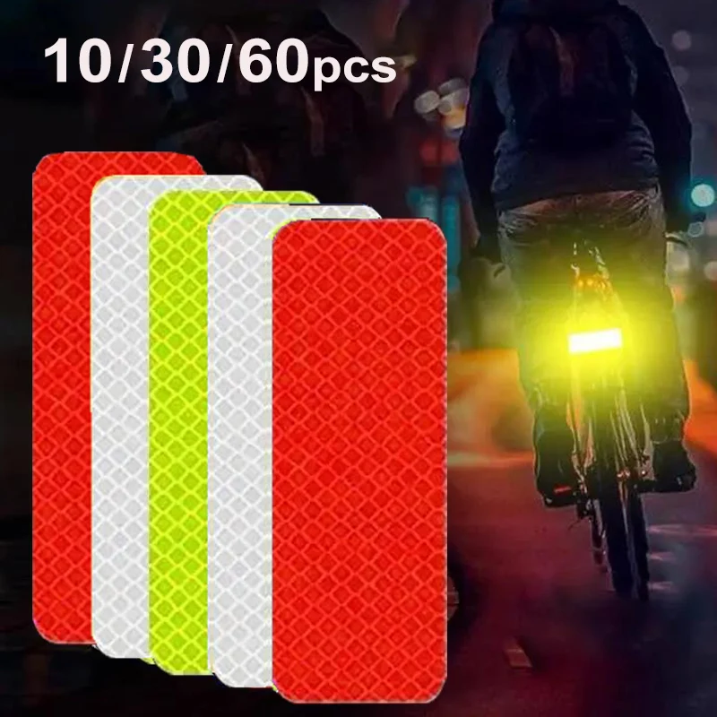 10~60pcs Bicycle Reflective Stickers Secure 30x80mm Warning Strip Car Motorcyle Night Saftety Mark Bicycle Rim Frame Reflector