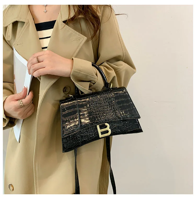 

Luxury Crocodile Print Bag Vintage Hourglass Shoulder Purse, Textured Leather Crossbody Bag, High-End Women's Fashion Accessory